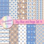 Free Sky Blue And Beige Digital Papers With Patterned Designs