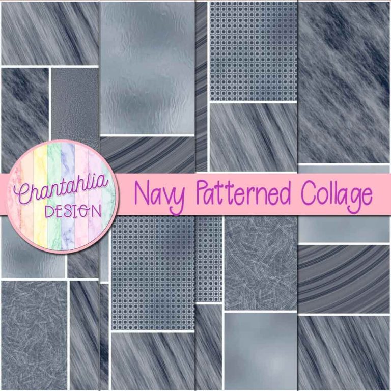 Navy Patterned Collage Digital Papers