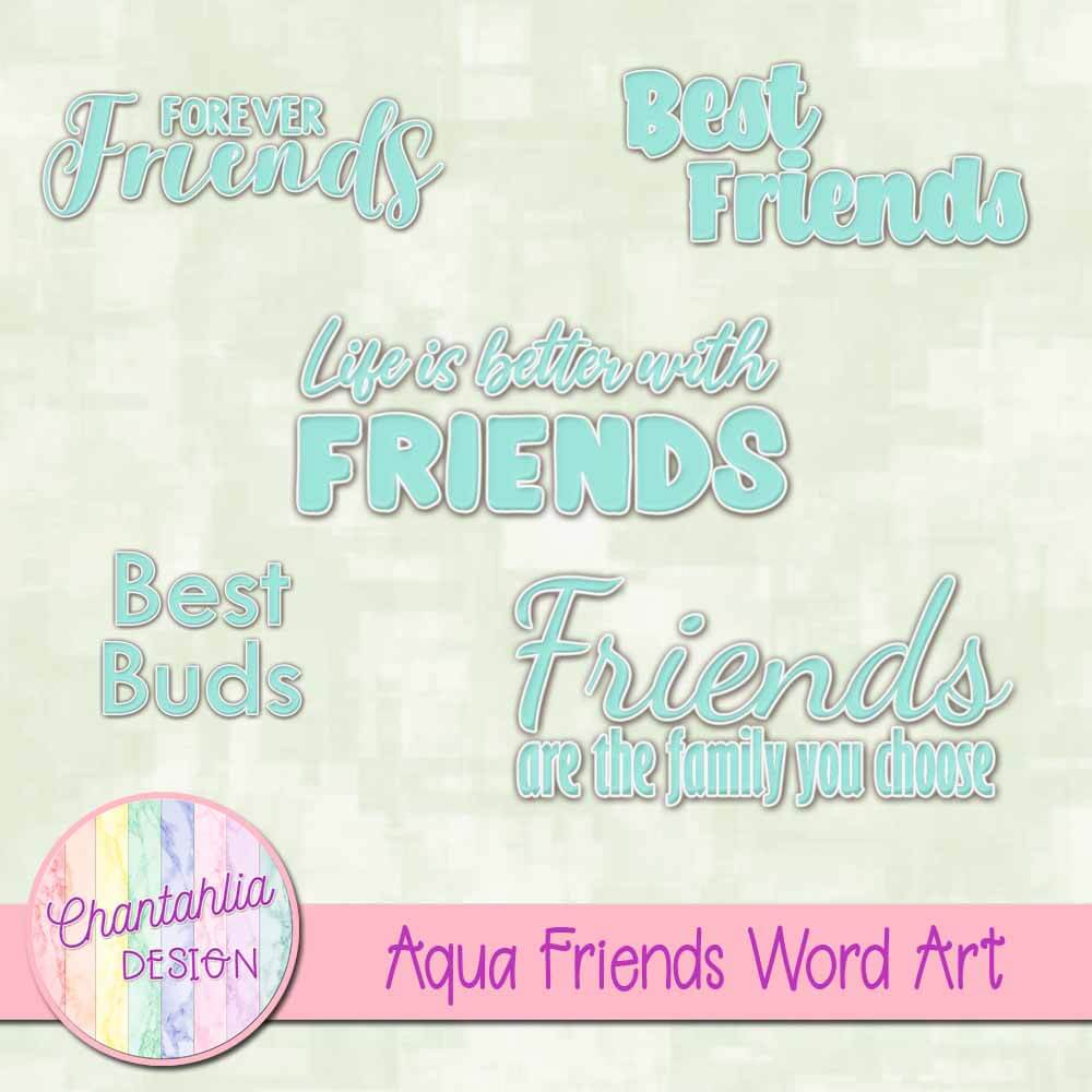 Free Aqua Friends Word Art Design Elements