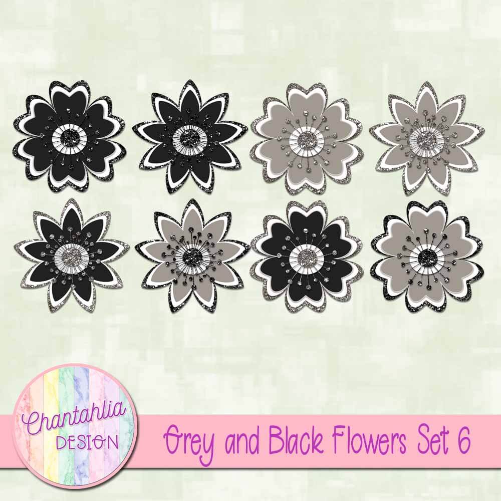 Free Grey and Black Flowers for Digital Scrapbooking