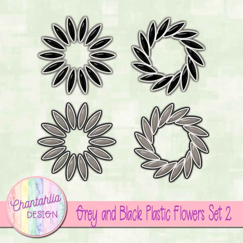 Free Grey and Black Plastic Flowers for Digital Scrapbooking