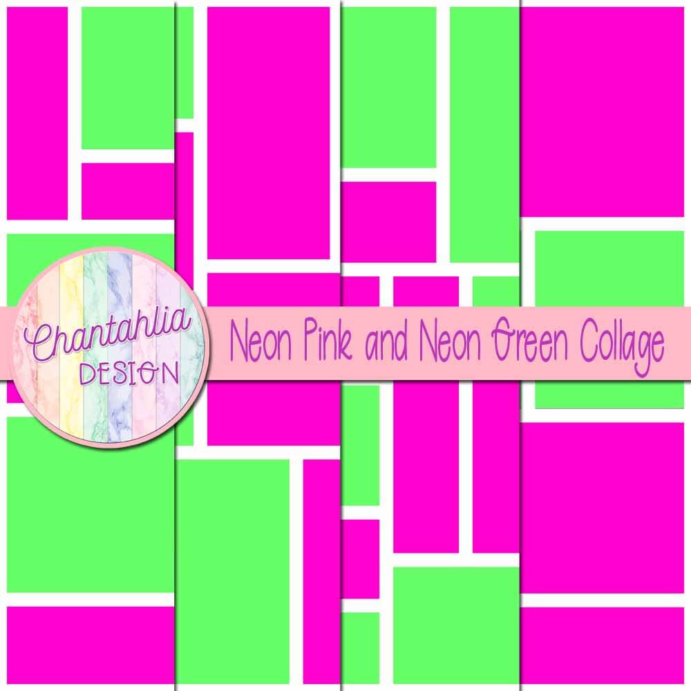 Free Neon Pink and Free Neon Green Digital Papers with Collage Designs
