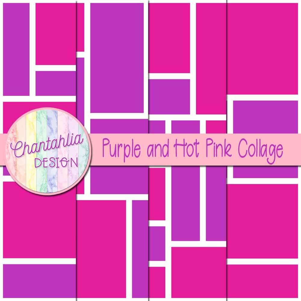 Free Purple and Hot Pink Digital Papers with Collage Designs