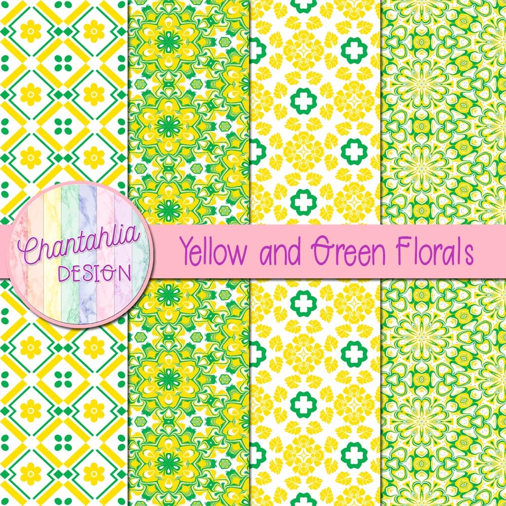Free Yellow and Green Digital Papers with Florals Designs