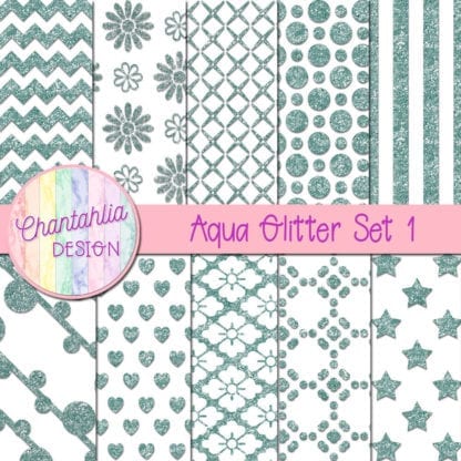 Aqua Glitter Digital Papers Set 1