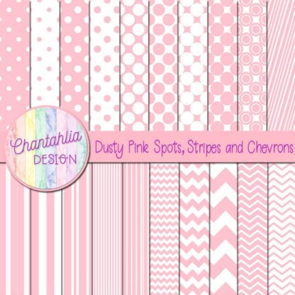 Dusty Pink Spots, Stripes and Chevrons Digital Papers