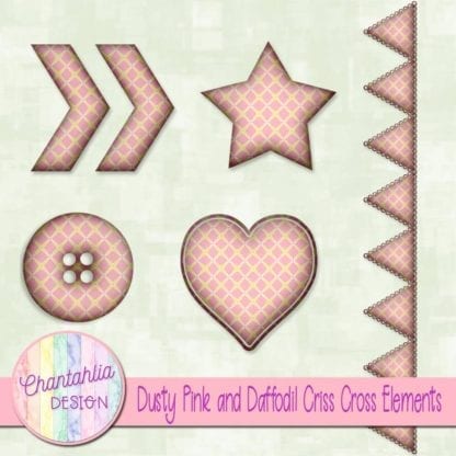 Free embellishments in a dusty pink and daffodil criss cross style