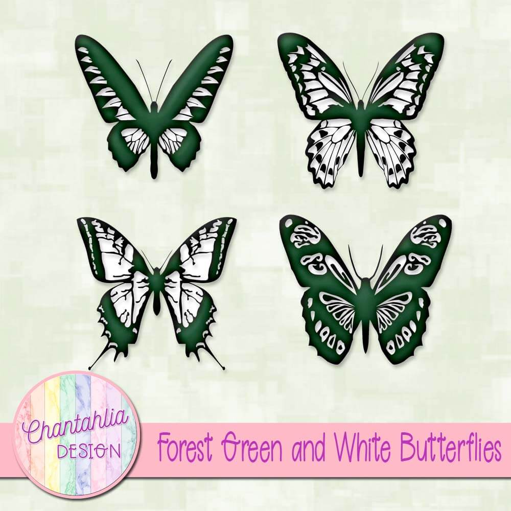 Free Butterflies Design Elements in White and Forest Green