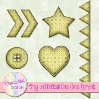 Free embellishments in a grey and daffodil criss cross style.