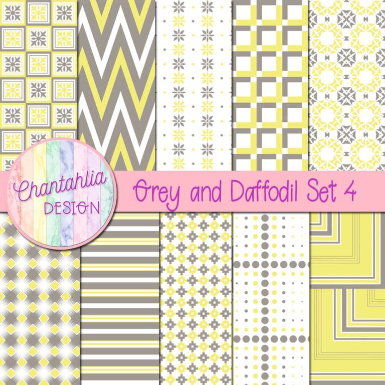 Free Grey and Daffodil Digital Papers with Patterned Designs