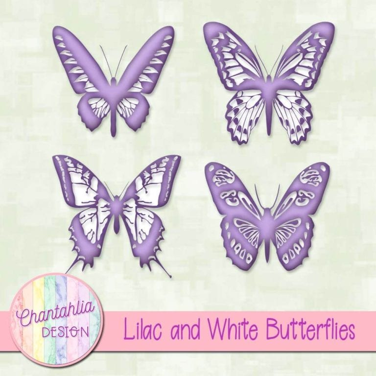 Free Butterflies Design Elements in White and Lilac