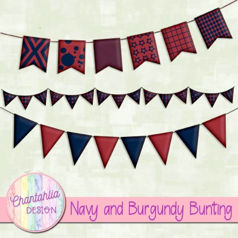 Free Navy and Burgundy Bunting Design Elements for Digital Crafts