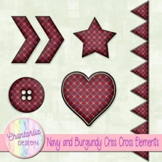 Free embellishments in a navy and burgundy criss cross style