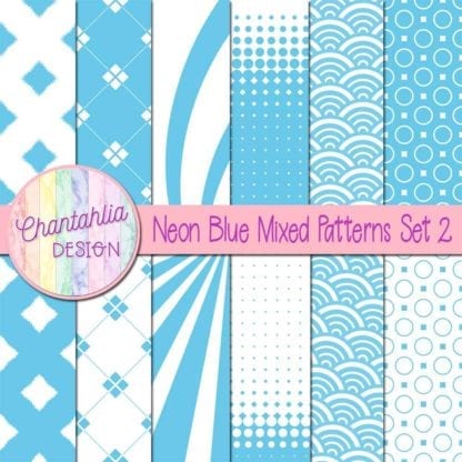 Free digital paper in neon blue mixed patterns