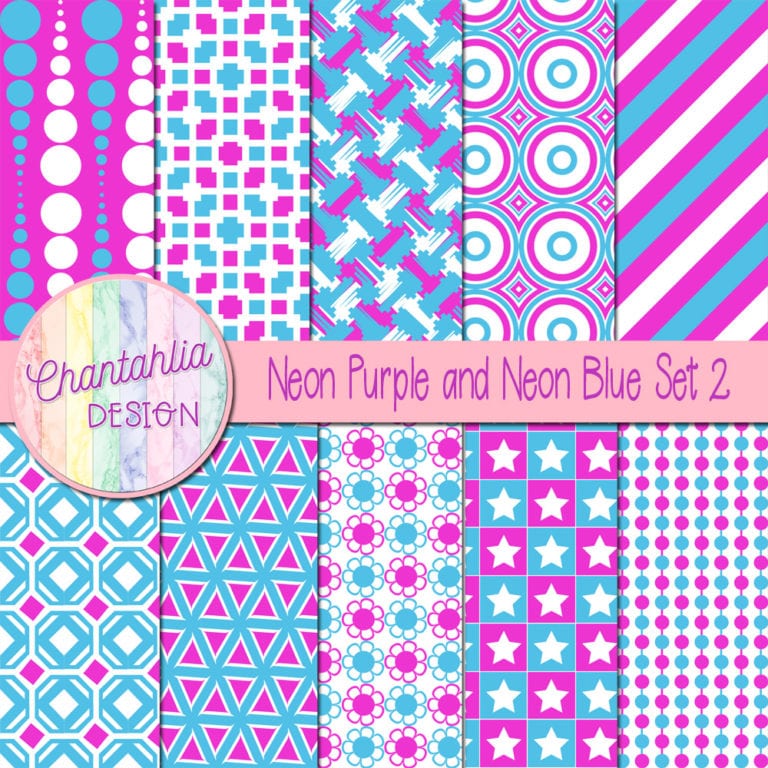 Free Neon Purple and Free Neon Blue Digital Papers with Patterned Designs