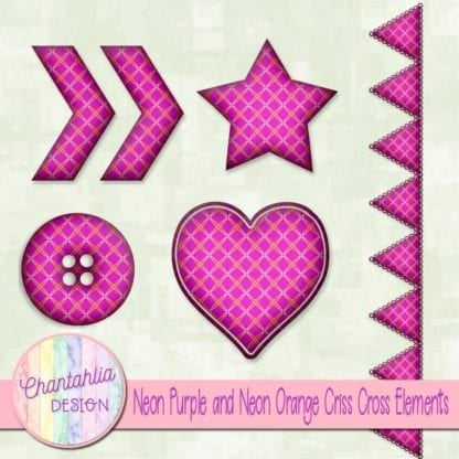 Free embellishments in a neon purple and neon orange criss cross style.