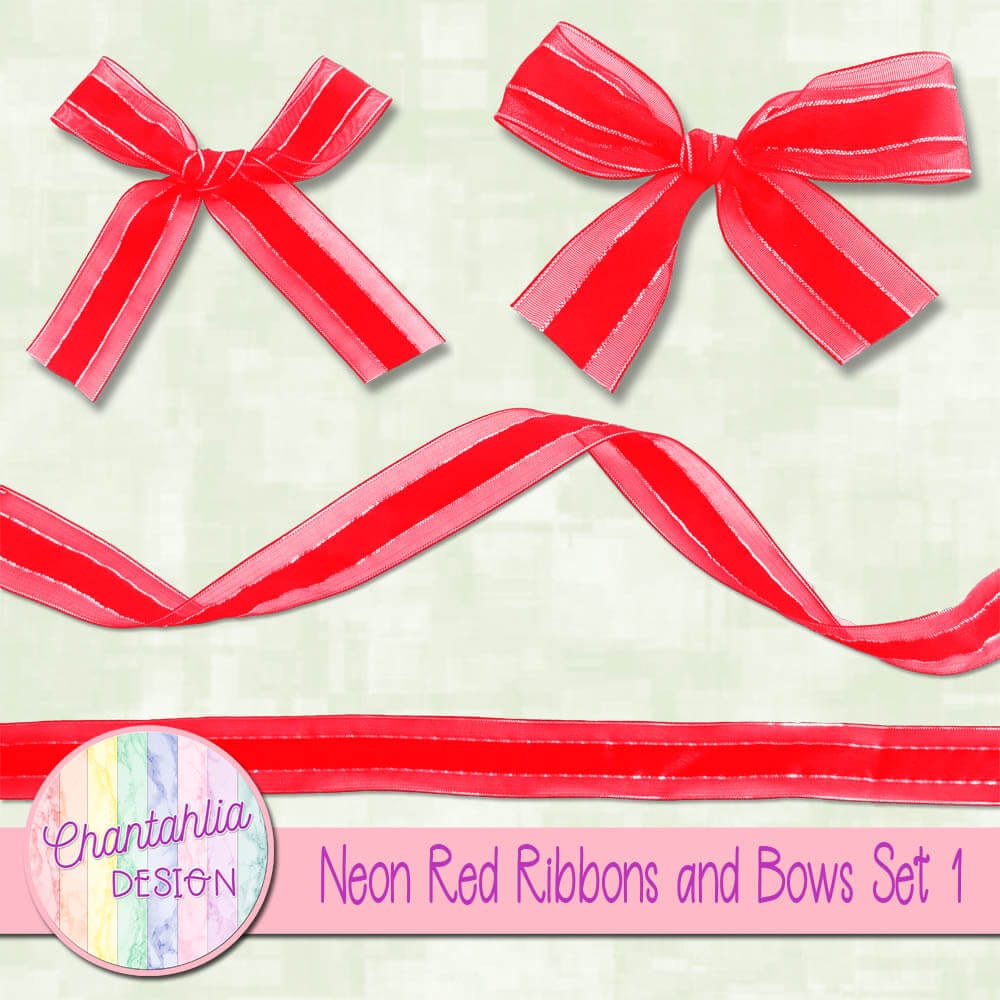 Free Ribbons and Bows Design Elements in Neon Red