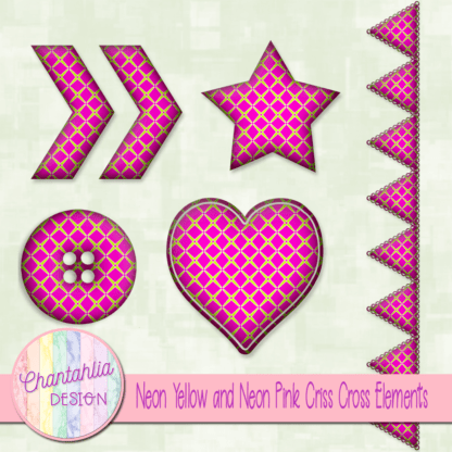 Free embellishments in a neon yellow and neon pink criss cross style.