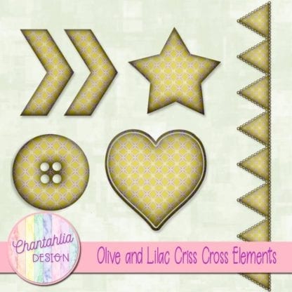 Free embellishments in olive and lilac criss cross designs.