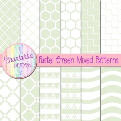 Free digital paper in pastel green mixed patterns.