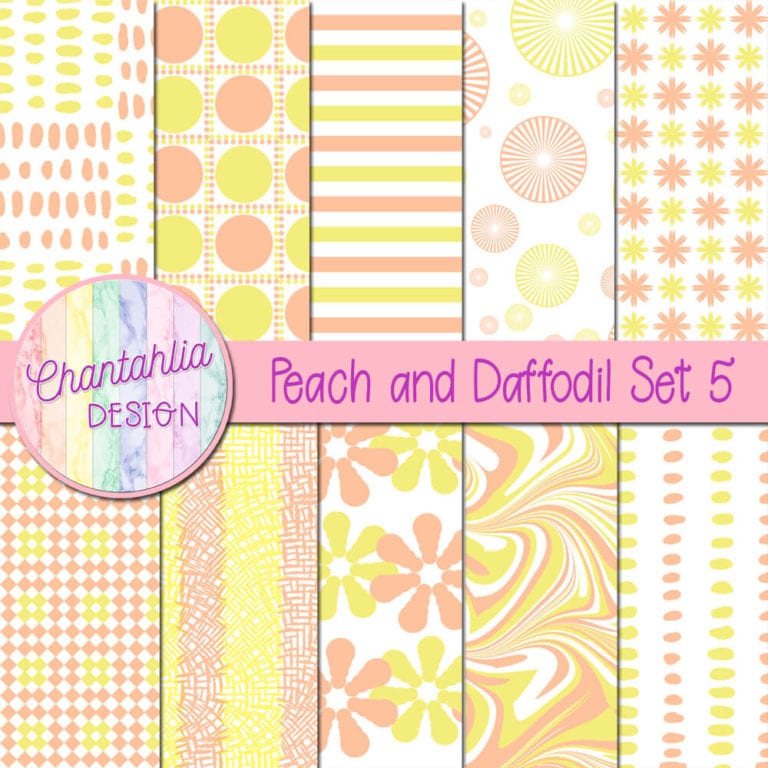 Free Peach and Daffodil Digital Papers with Patterned Designs