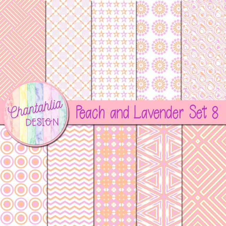 Free Peach and Lavender Digital Papers with Patterned Designs