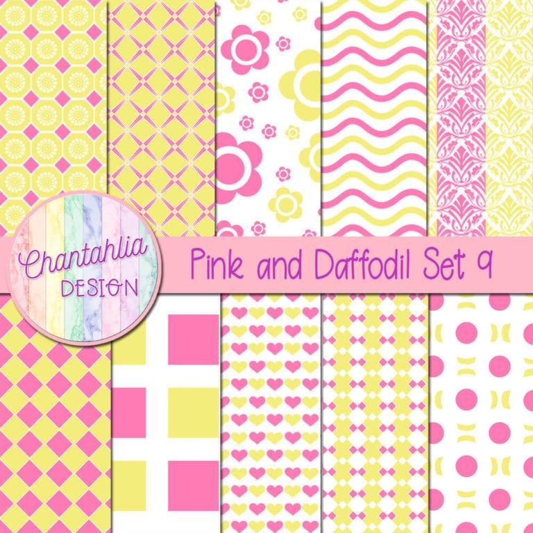 Free Pink and Daffodil Digital Papers with Patterned Designs