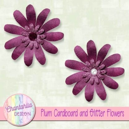 Plum Cardboard and Glitter Flowers