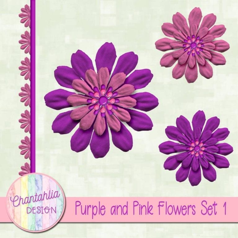 Free Purple and Pink Flowers for Digital Scrapbooking