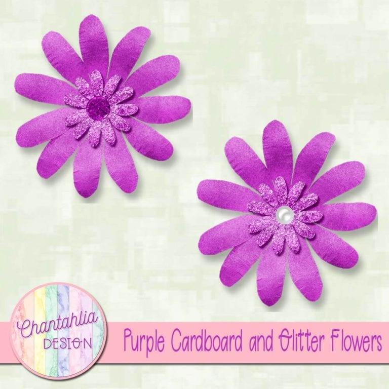 Free Cardboard and Glitter Flowers Design Elements in Purple