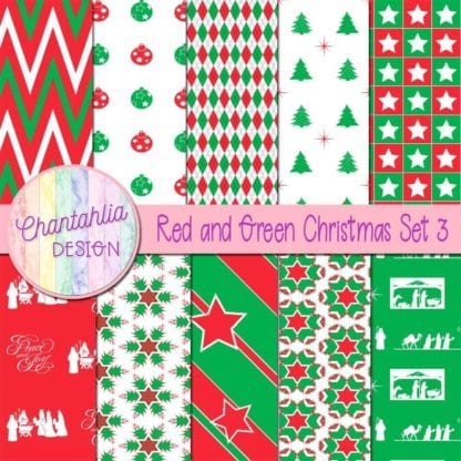 Red and Green Christmas Digital Papers Set 3