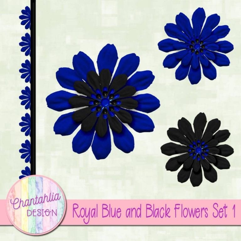 Free Royal Blue and Black Flowers for Digital Scrapbooking