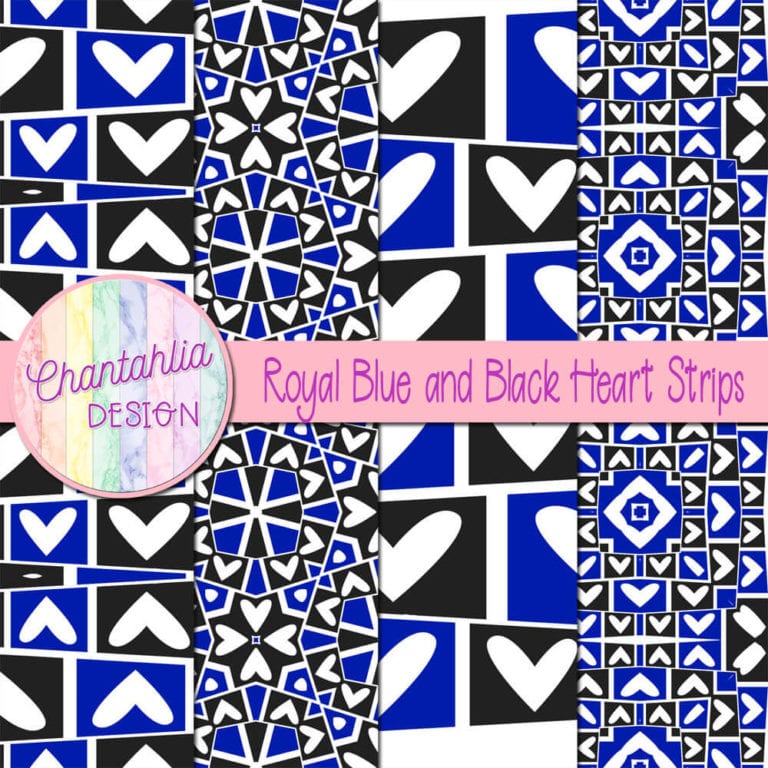 Free Royal Blue and Black Digital Papers with Heart Strips Designs