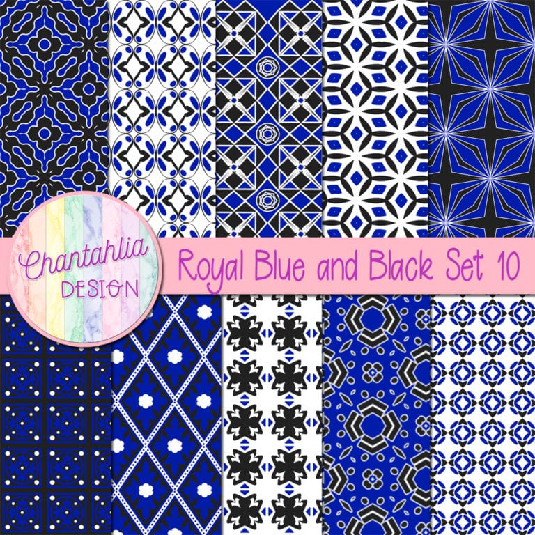 Free Royal Blue and Black Digital Papers with Patterned Designs