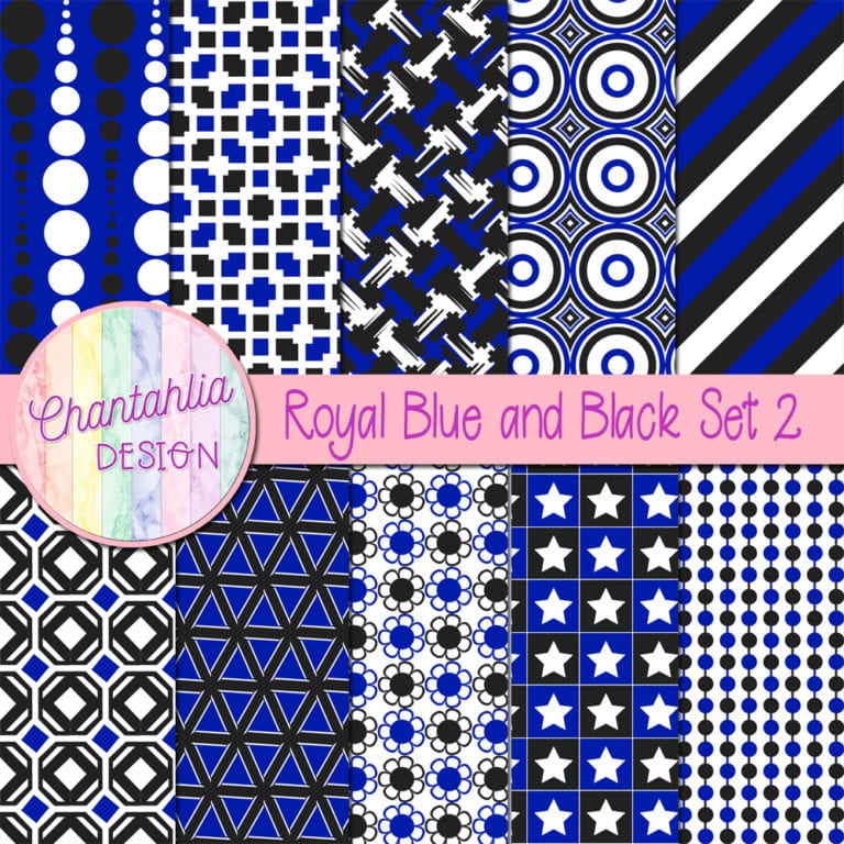 Free Royal Blue and Black Digital Papers with Patterned Designs