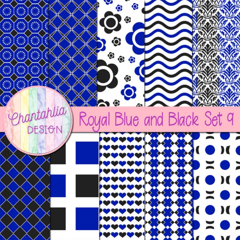 Free Royal Blue and Black Digital Papers with Patterned Designs
