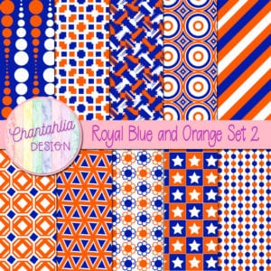 Free Royal Blue and Orange Digital Papers with Patterned Designs