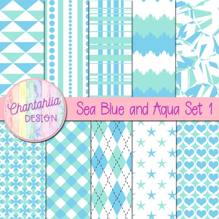 Free Sea Blue and Aqua Digital Papers with Patterned Designs