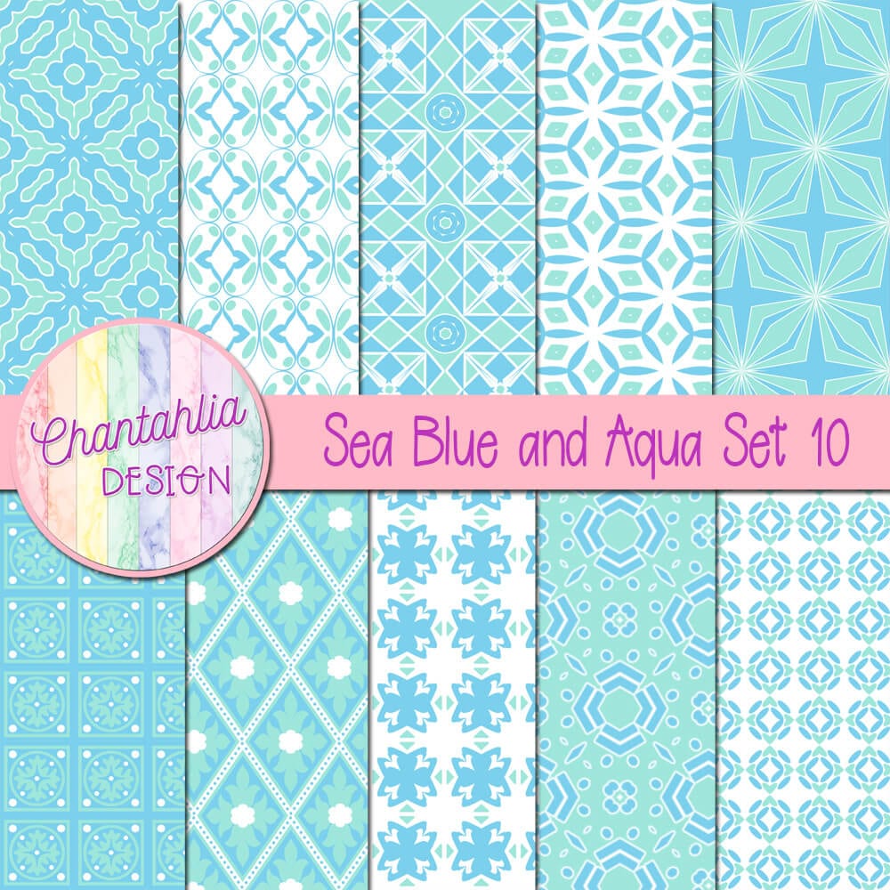 Free Sea Blue and Aqua Digital Papers with Patterned Designs
