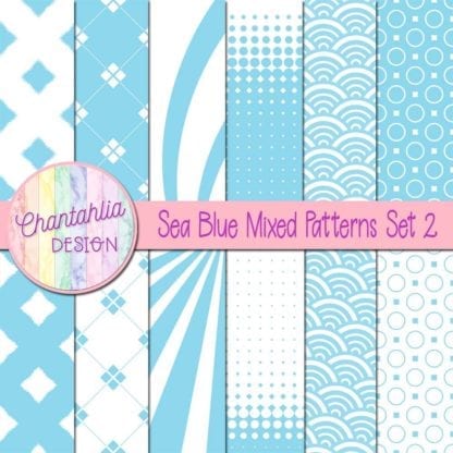 Free digital paper in sea blue mixed patterns