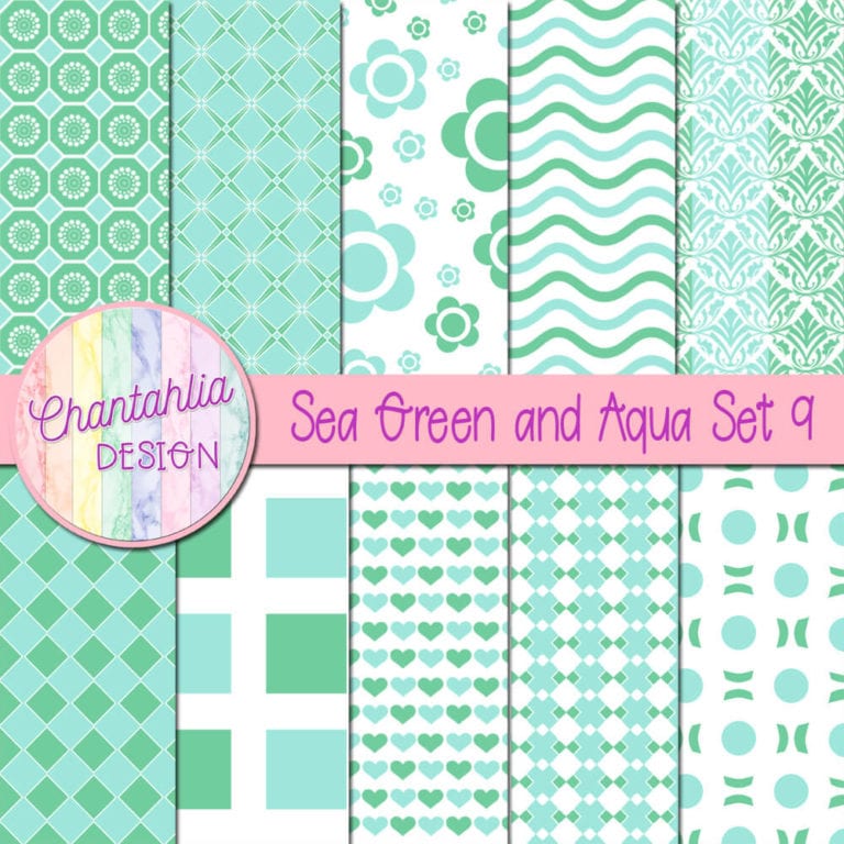 Free Sea Green and Aqua Digital Papers with Patterned Designs