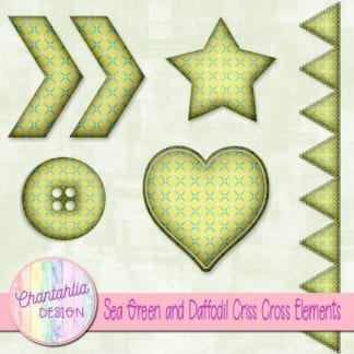 Free embellishments in a sea green and daffodil criss cross style