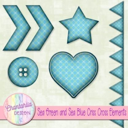 Free embellishments in a sea green and sea blue criss cross style
