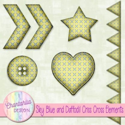 Free embellishments in a sky blue and daffodil criss cross style