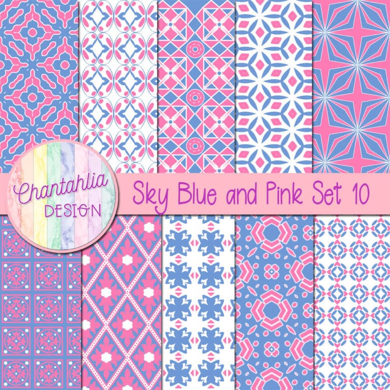 Free Sky Blue and Pink Digital Papers with Patterned Designs
