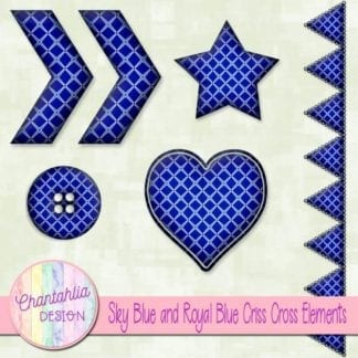 Free embellishments in a sky blue and royal blue criss cross style