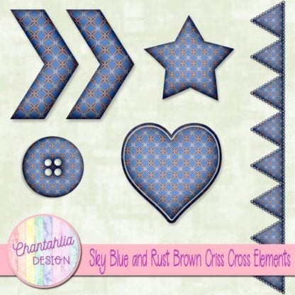 Free embellishments in a sky blue and rust brown criss cross style