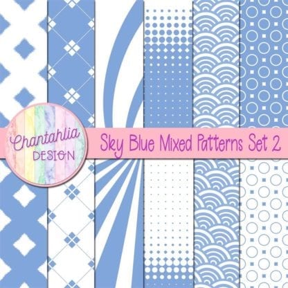 Free digital paper in sky blue mixed patterns