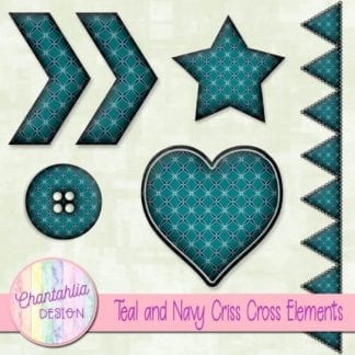 Free embellishments in a teal and navy criss cross