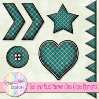 Free embellishments in a teal and rust brown criss cross style